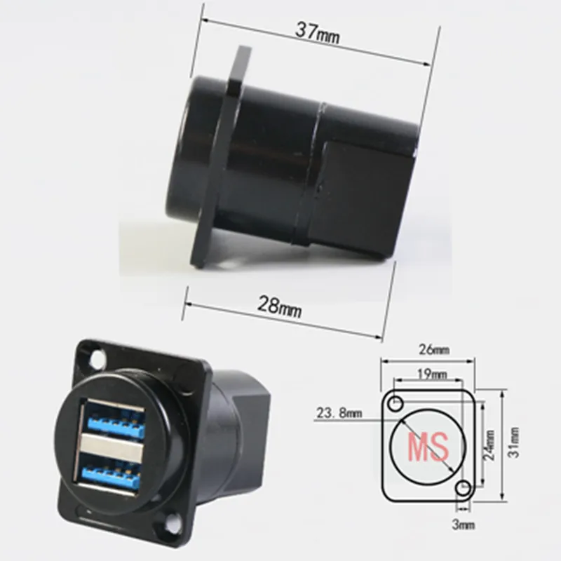 USB B to A USB3.0 to type C Connector D Type Chassis Connector Female Socket Panel Mounted Connector