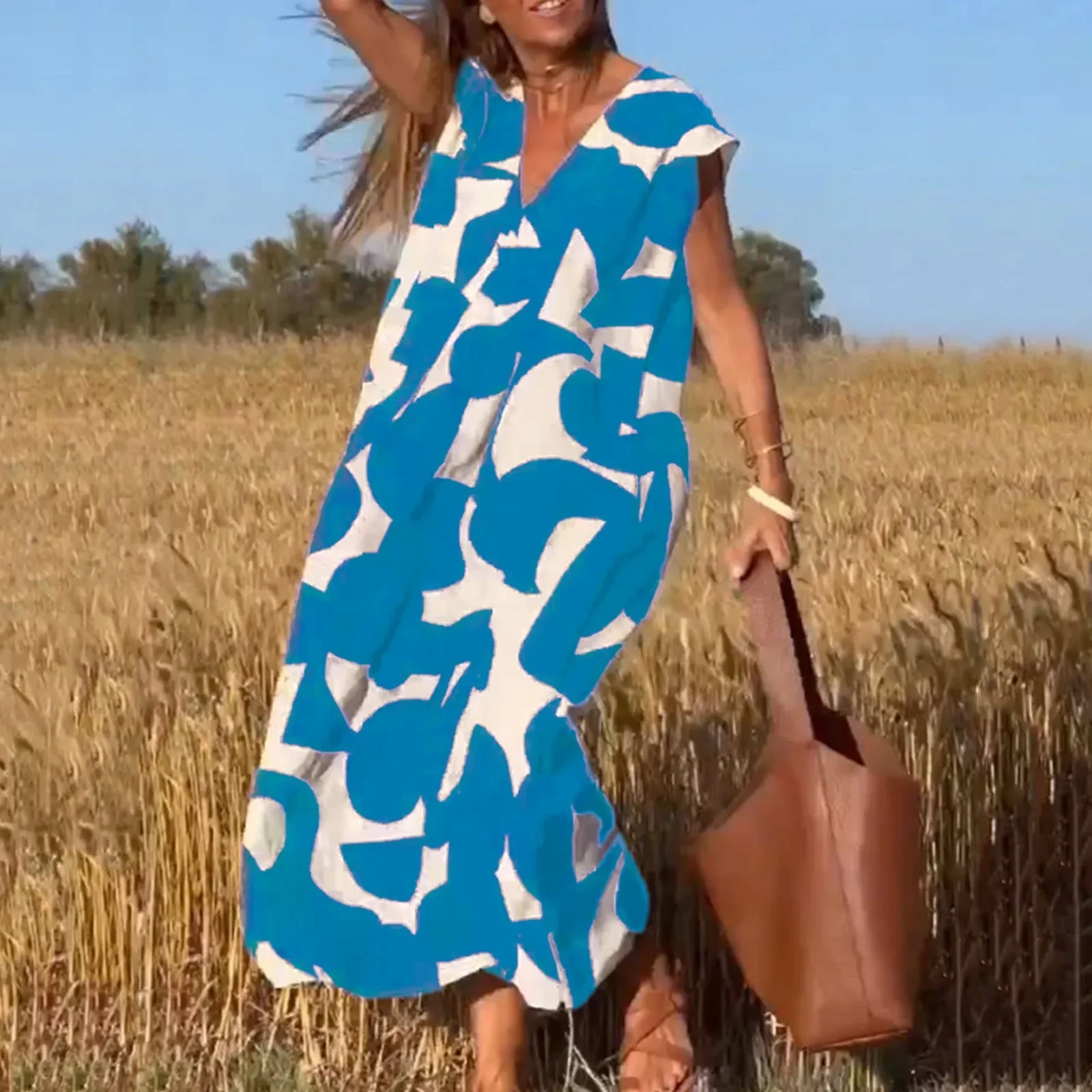 Vestido de verano largo sin mangas para mujer, traje playero de cintura alta, estampado Vintage bohemio, 2024