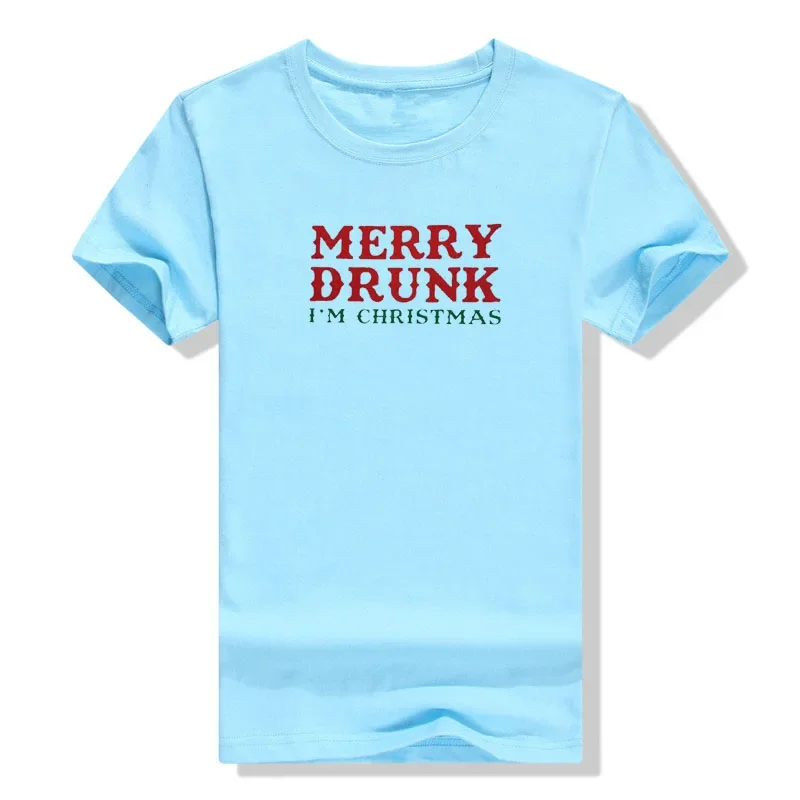 Womens Merry Drunk I'm Christmas T-Shirts Funny Santa Claus Graphic Tops Letters Printed Saying Tee Xmas Costume Women Clothing