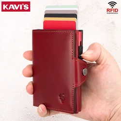 New Automatic Card Holder Genuine Leather Women's Wallet RFID Blocking Credit Cardholder Fashion Money Clips with Zipper Pocket