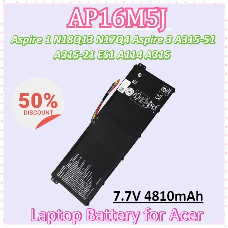 

AP16M5J 7.7V 4810mAh 37WH Laptop Battery for Acer Aspire 1 N18Q13 N17Q4 Aspire 3 A315-51 A315-21 ES1 A114 A315 KT.00205.004
