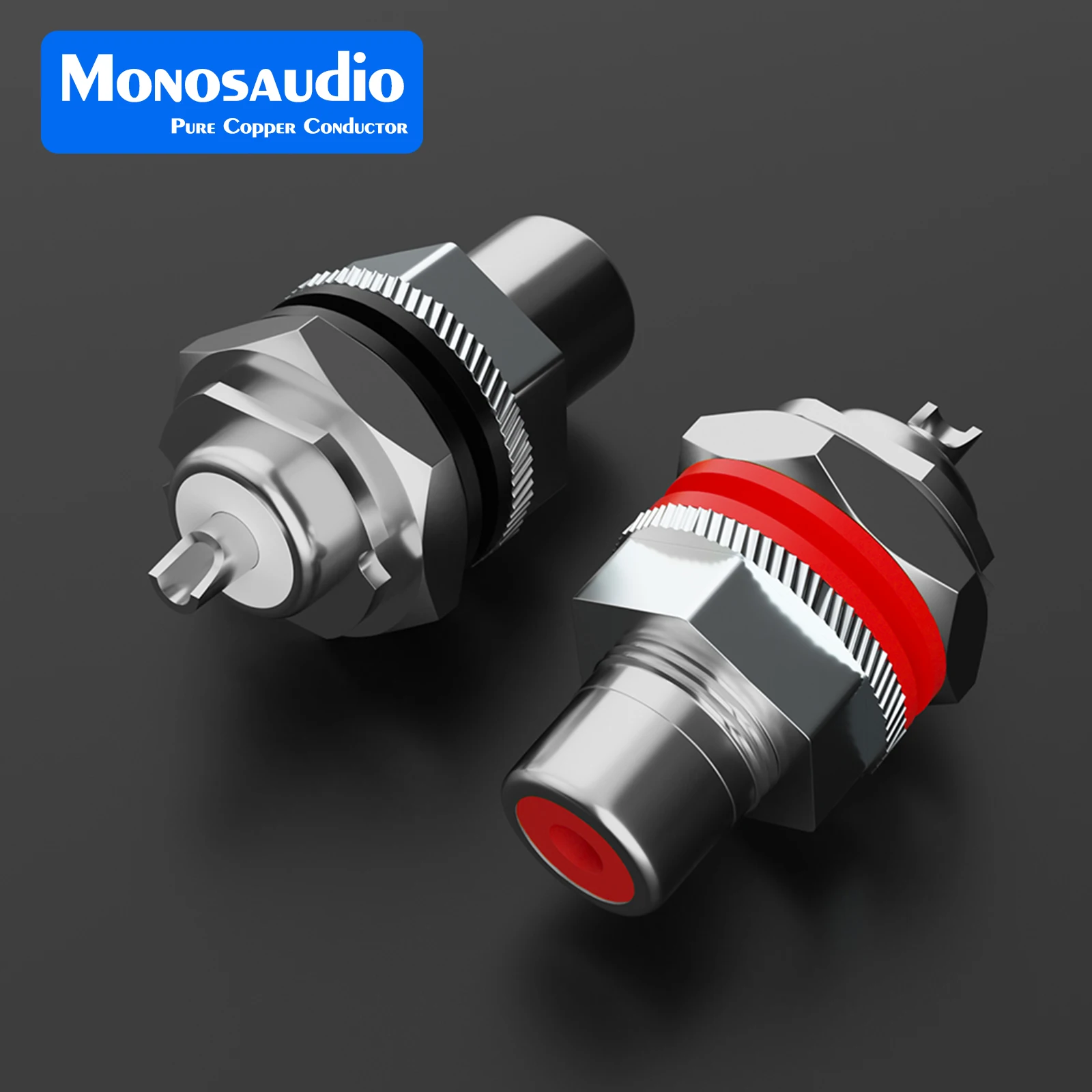 مآخذ Monosaudio من النحاس النقي RCA C401 هيكل طرفي من النحاس النقي مع موصلات معدنية عزل PTFE مطلية بالذهب/الروديوم