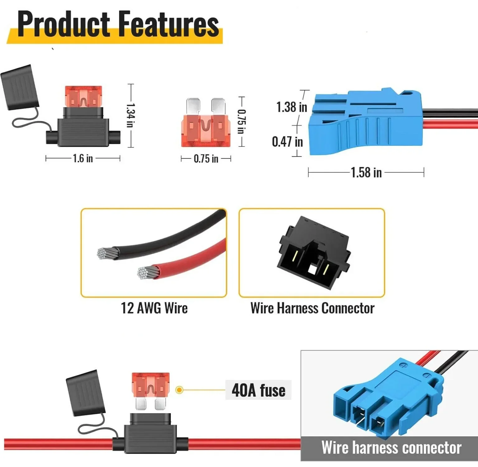 Power Wheels Adapter for Makita 18v Battery 12AWG Wire with 40A Fuse with Wire Connector Compatible with Fisher-Price 12 Volt