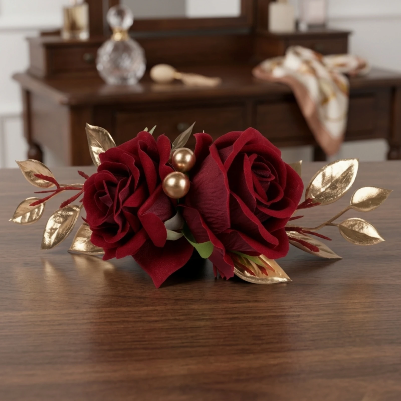 Red Rose Cake Topper Artificial Rose Cake Topper Floral Spray Gleaming Elegant for Brides, Wedding Cakes, Engagement Parties
