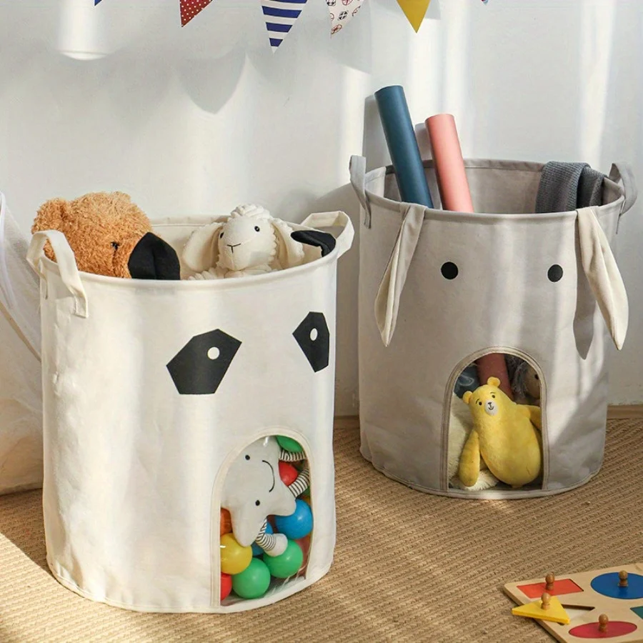 Children's Toy Storage Bucket See-through Storage Basket Cartoon Large Capacity Foldable Dirty Clothes Basket Home Supplies