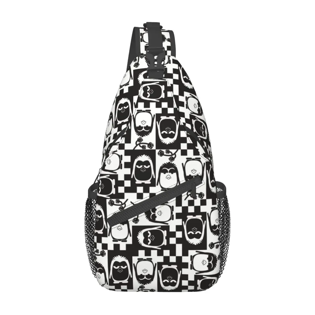 Mochila cruzada con diseño de pingüino y pájaro, bolso de pecho informal, mochila de hombro en blanco y negro, mochila de día para senderismo y ciclismo al aire libre