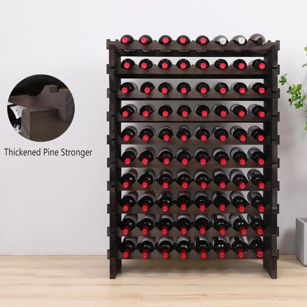 Madeira Autoportante Wine Rack Gabinete para Piso, Armazenamento Empilhável, Porta Garrafa De Vinho, 80 Garrafas