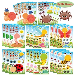 8/16Sheets DIY Make a Face Easter Egg Puzzle Stickers Party Decoration Decals Kids Educational Jigsaw Toy Children Funny Games