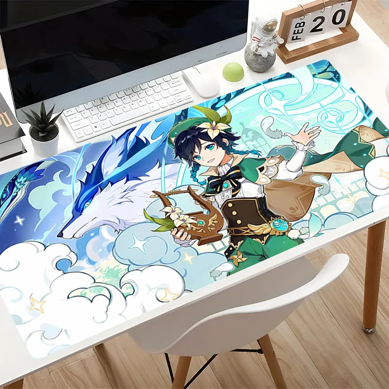 Large Gaming Mouse Pad Notbook Extended Desk Mat Rubber Gamer carpet G-genshin Impact Venti Keyboard Rug Esports Gaming Mousepad