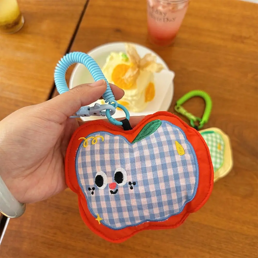 

Sweet Lanyard Plaid Fruit Coin Purse Bag Pendant Small Wallet Small Wrist Bag Spring Lanyard Snap Button Earphone Bag Women