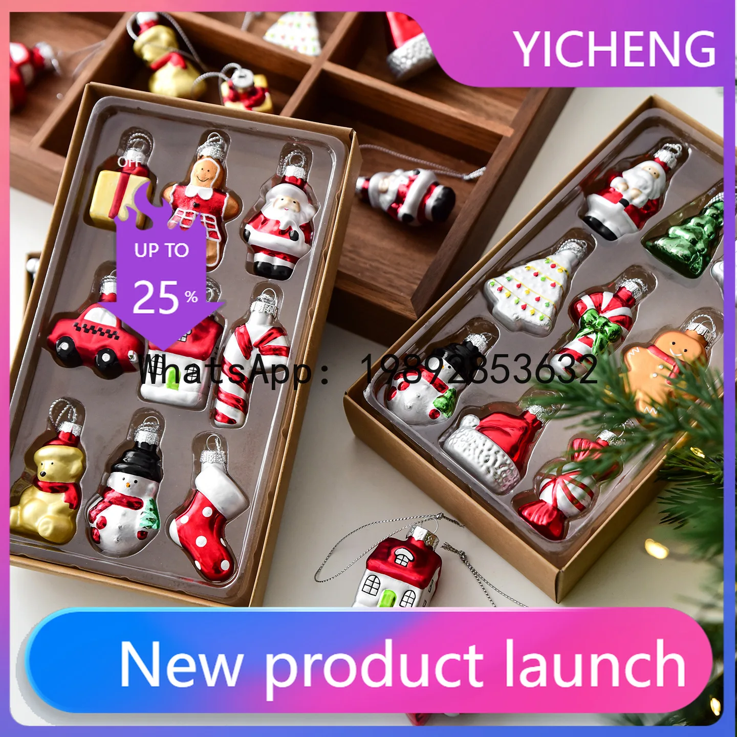 

xzs5New Christmas Decoration Santa Claus Snowman Decoration Christmas Tree Pendant Creative Glass Painted Small