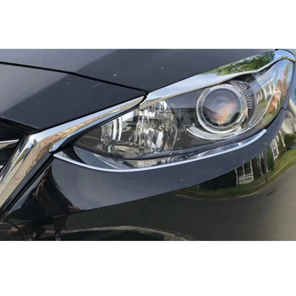 Car Body Head Front Eyebrow/Trim Light Lamp Frame Stick ABS Chrome Cover 2pcs For Mazda 3 Axela M3 2014 2015 2016
