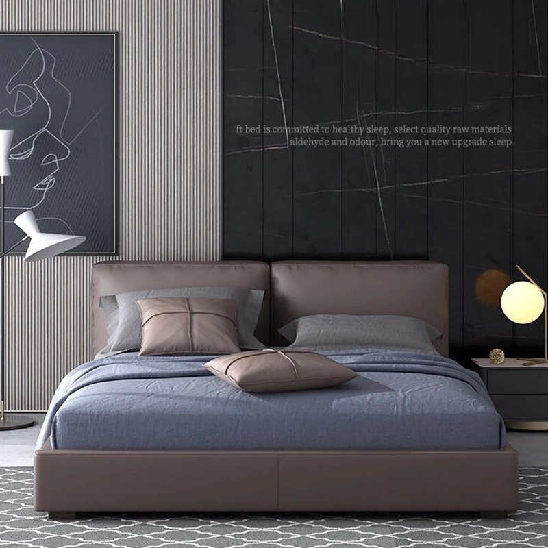 Light Luxury Minimalist Napa Leather Soft Bed Cooling Feature Solid Wood Frame-Factory Direct Sales Twin