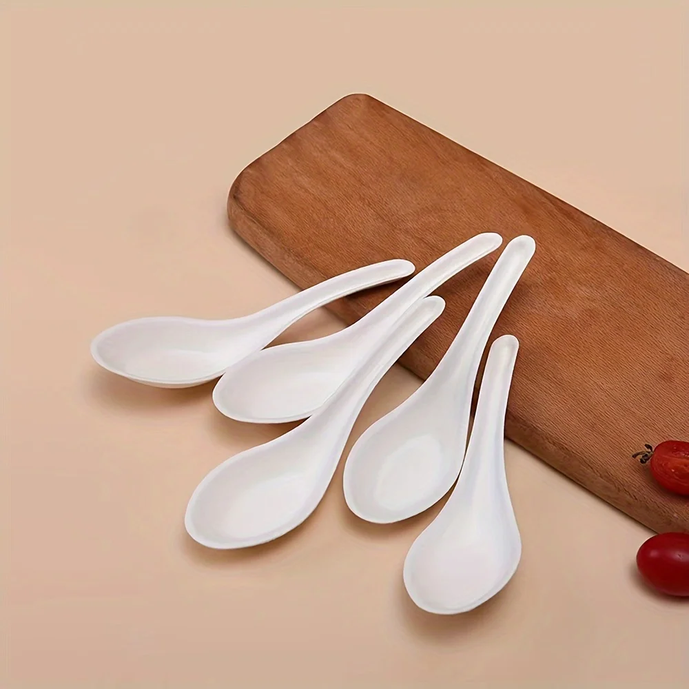 100 cucharas desechables de caña de azúcar para sopa, cucharas para sopa estilo chino, piezas de 5,6 pulgadas, cucharas blancas, adecuadas para comer natillas asiáticas, pudín, avena para el desayuno, guisos, ramen y otras sopas