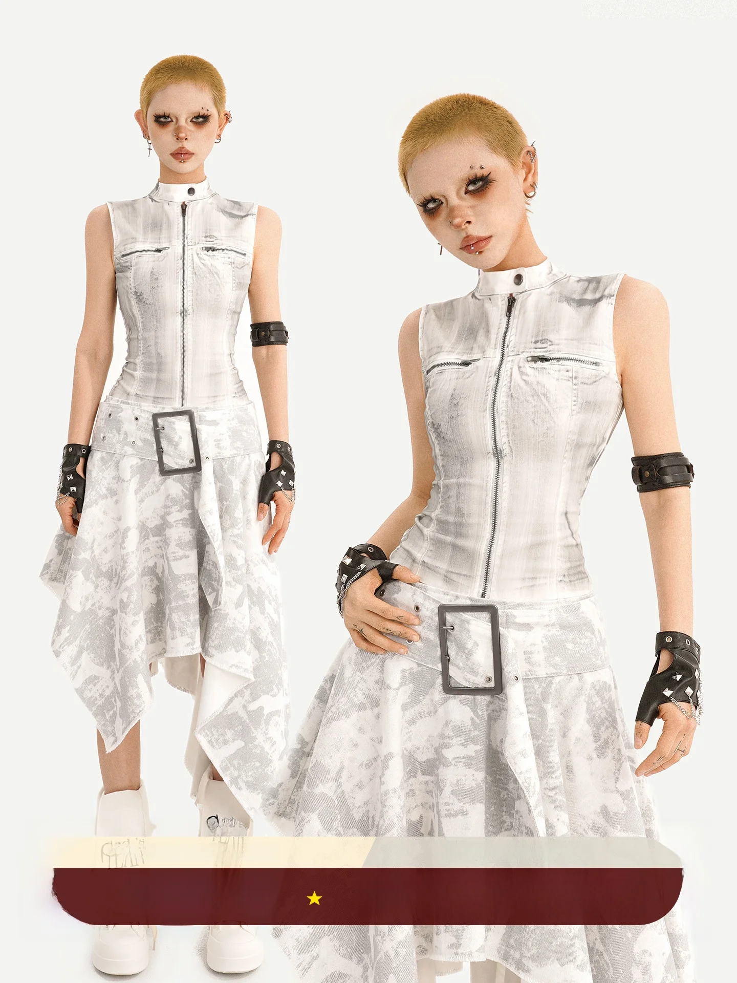 

Комплект из двух предметов: джинсовая юбка и топ-майка Nico Molly Punk с градиентным принтом, женский, с высокой талией, летний, модный