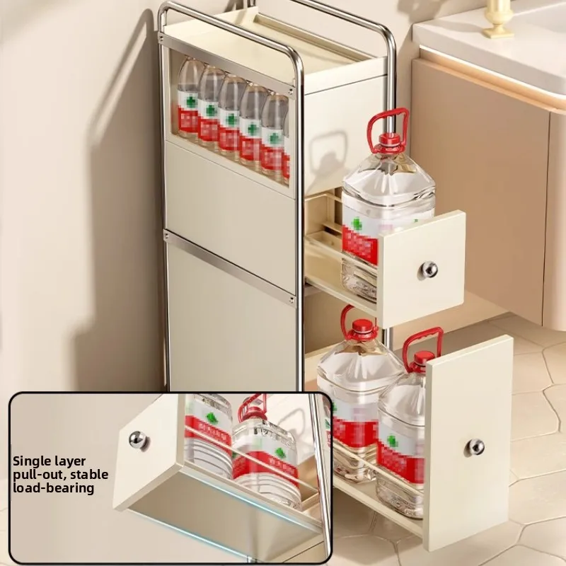 แคบห้องน้ําตู้ Slim ห้องน้ําด้านข้างพร้อมล้อกันน้ํา Gap ชั้นวางสําหรับอาบน้ํา Mobile Vanity Unit