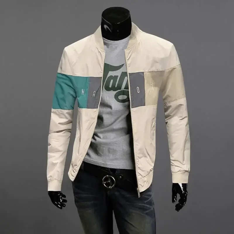 LIBIELIY Fashion Stand Collar Spliced Letter Embroidery Jackets Men's Clothing 2024 Autumn New Loose All-match Tops Casual Coats
