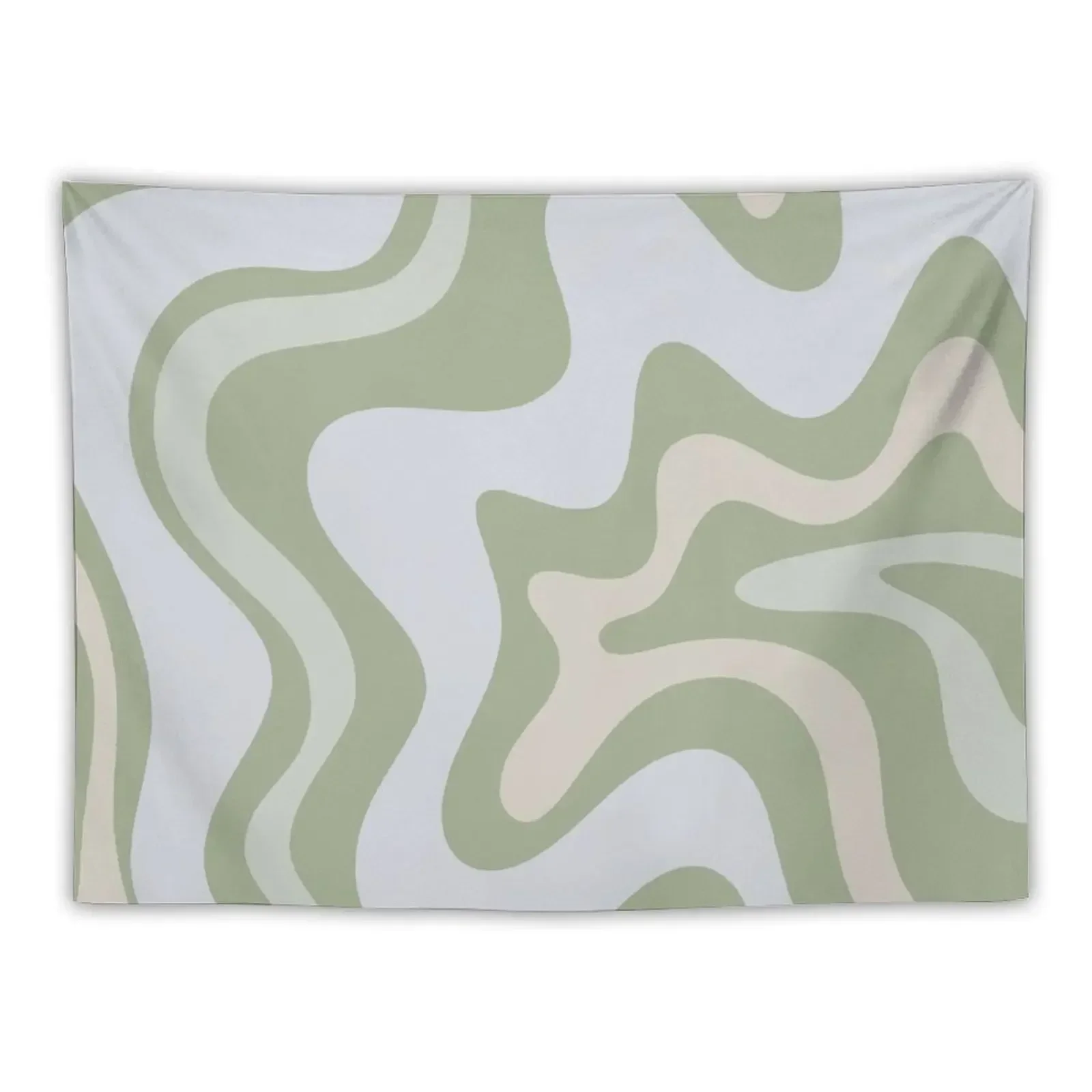 Liquid Swirl Contemporary Abstract in Light Sage Green Grey Almond Tapestry Things To The Room Tapestry