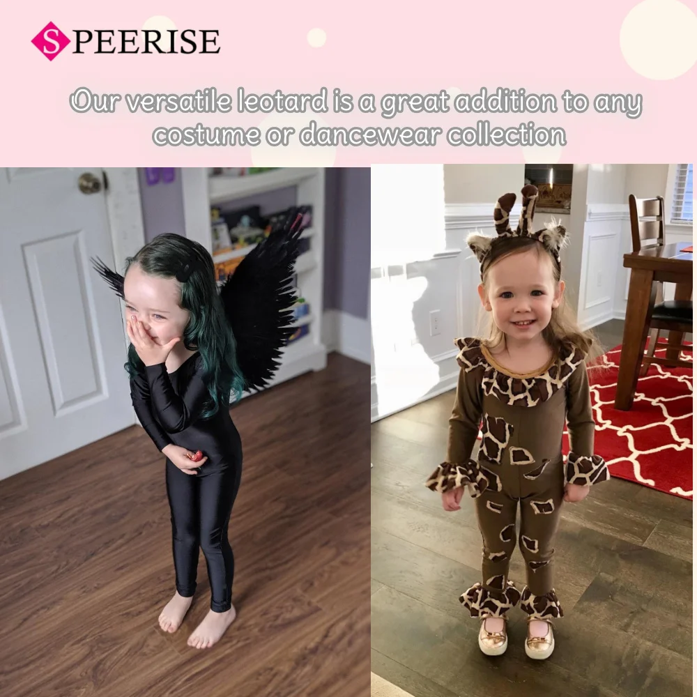 ชุดบอดี้สูทเด็กผู้หญิงแขนยาวสำหรับเต้นบัลเลต์ ยิมนาสติก ชุดออกกำลังกาย ชุดเต้นรำ ชุดยูนิทาร์ดผ้ายืดสีพื้น สำหรับการแสดงบนเวที