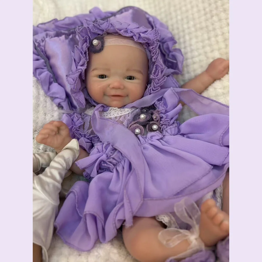 17Inch Cuddly Washable Vivienne Solid Silicone Reborn Girl Doll With Open Mouth Soft Touch Lifelike Painted Newborn Girl Doll