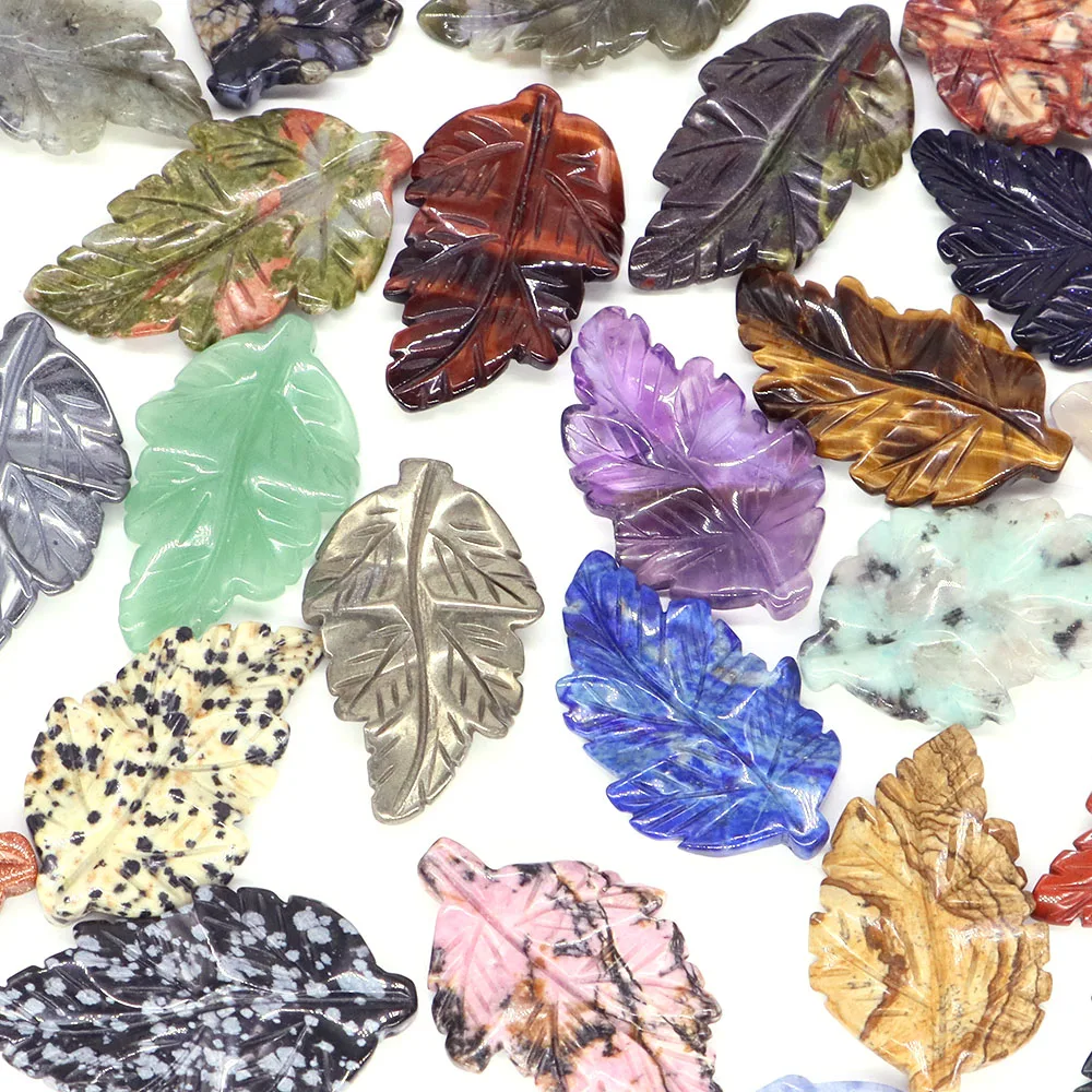 40mm With Hole Leaf Natural Amethyst Reiki Healing Crystal Stone For Making Gemstone Jewelry Birthday Christmas Party Decor Gift