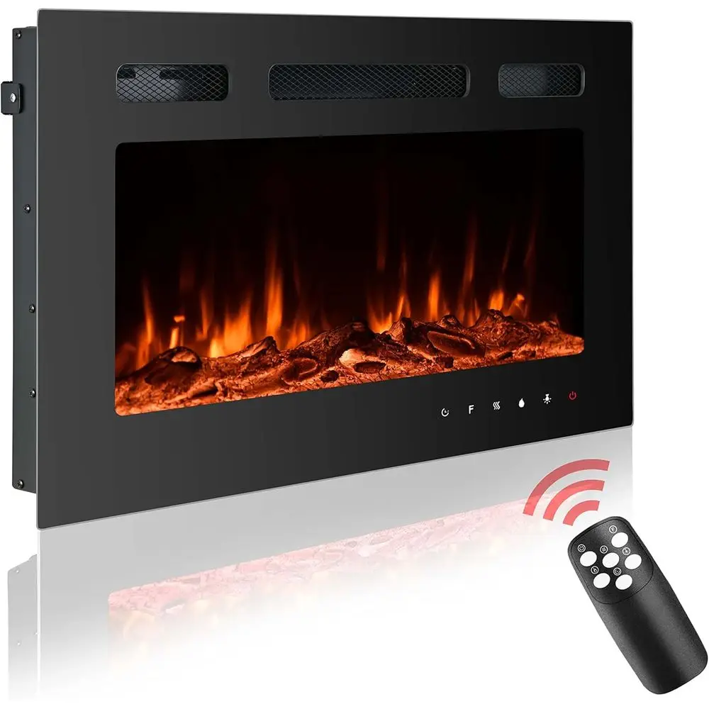 

30-Inch Wall-Mounted Electric Fireplace with 12 Flame Colors, Remote Control, and Timer