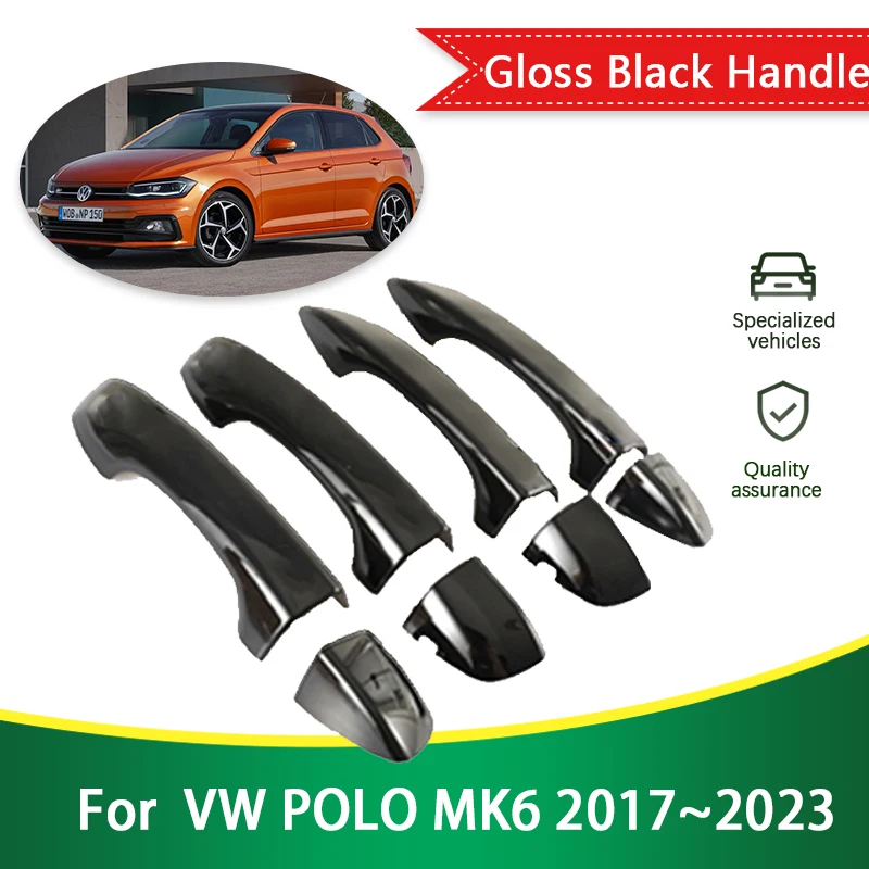 for Volkswagen VW POLO MK6 AW 2017~2023 Gloss Black Smart Door Handle Cover Protective Style Stickers Trim Car Accessories Parts