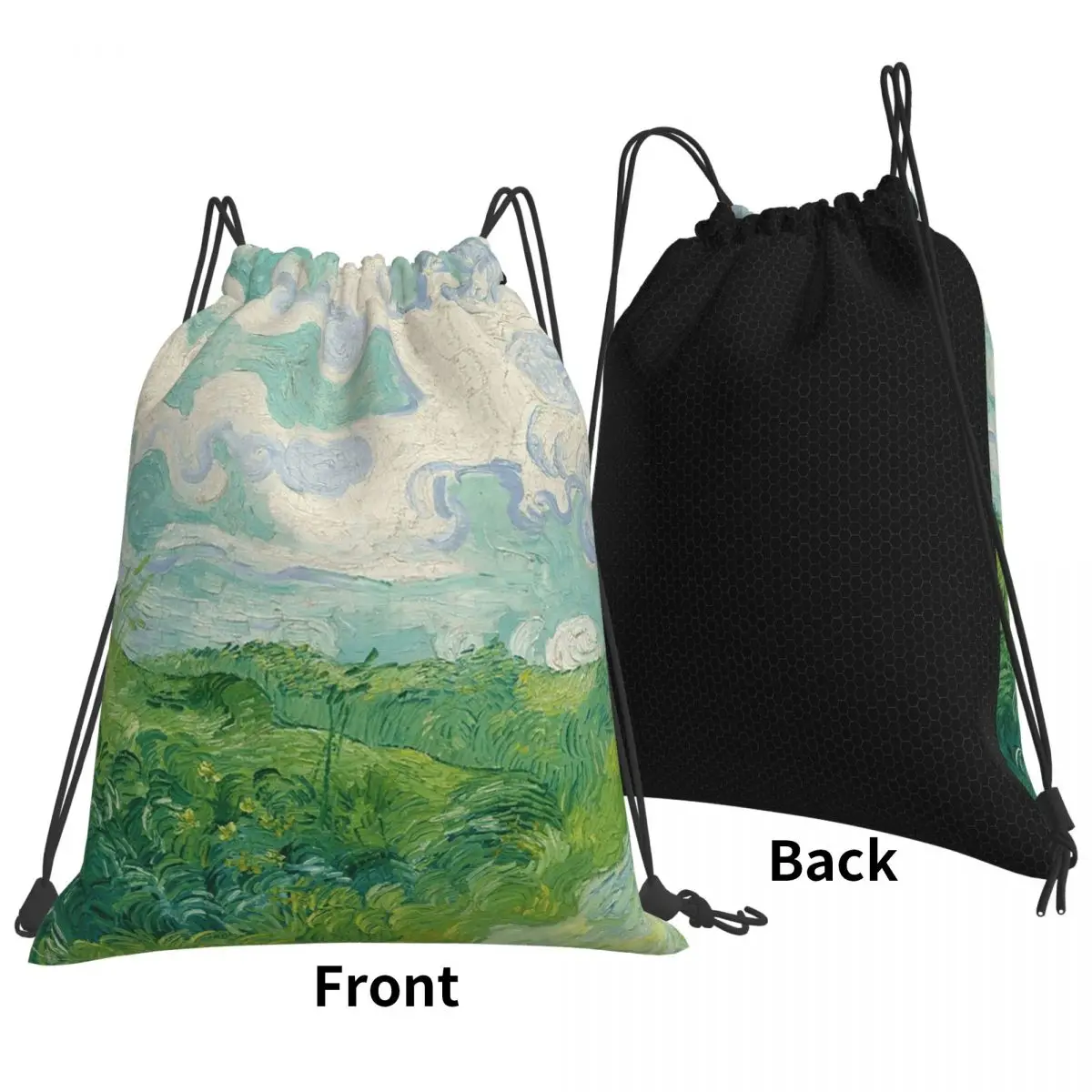 Green Wheat Fields, Auvers, Vincent Van Gogh Backpacks Fashion Drawstring Bundle Pocket Shoes Bag Book Bags for Man Woman School