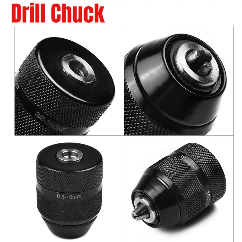 0.8mm-10mm Keyless Drill Chuck 3/8-24UNF Thread Drill Collet For Hand Electric Drill Adapter Quick Change Converter