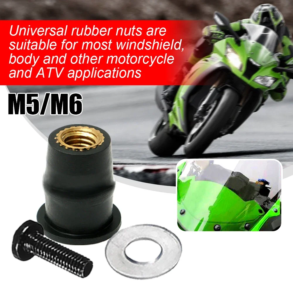 10/30 Pieces Well Nut M5 5mm M6  Metric Rubber Motorcycle Windshield Rubber Rivet Nut With Accessories For Honda For Suzuki