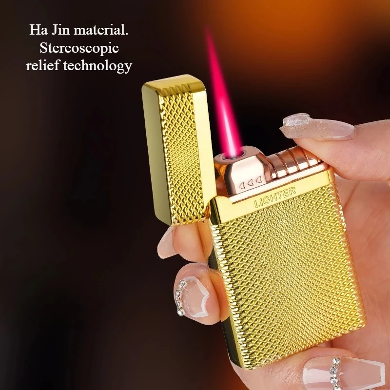 Direct windproof red fire lighter with double-sided relief circulation butane inflatable lighter men's cigarette accessories