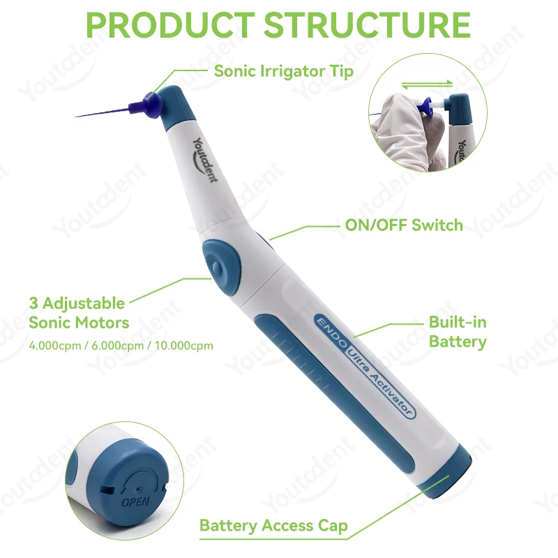 Cordless Dental Ultrasonic Endo Activator Root Canal Sonic Irrigator with 60 Pcs Irrigating Tips Endodontic Cleaning Instrument