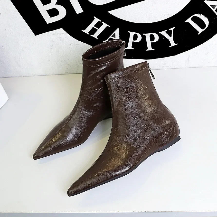 BIGTREE Boots 2025 Winter Fashion Pointed Toe Women Ankle Boots Modern SHort Shoes Wedges Heel Party Ladies Pumps Zapatos Mujer