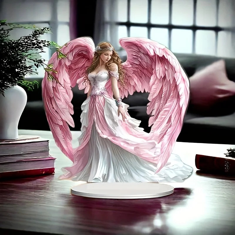 2D Flat Bohemian Acrylic Angel Wings/guardian Statue with Base/multifunctional Desktop Decoration