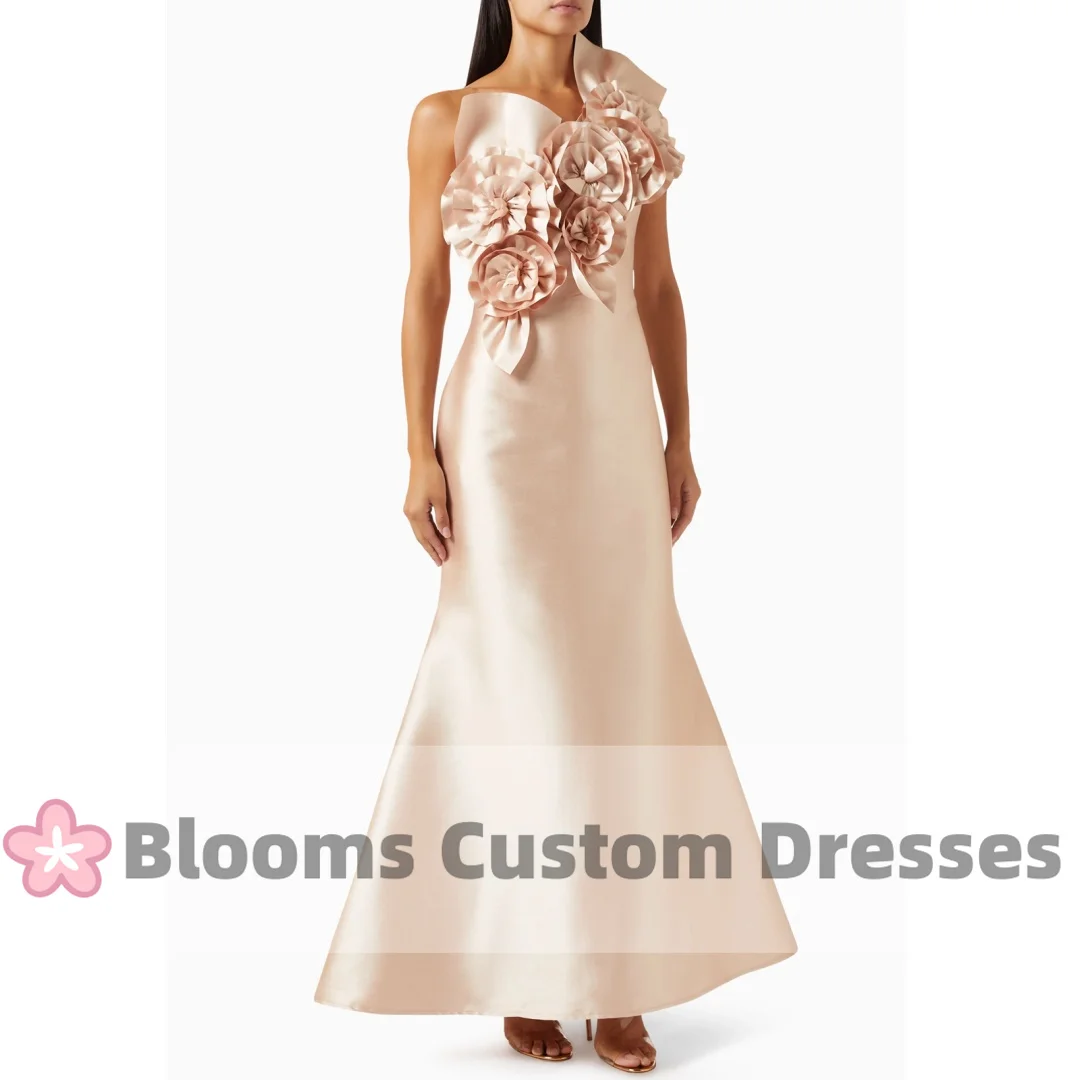 

Bloom Mermaid Light Champagne Prom Dresses One Shoulder 3DHandmade Flower Evening Dresses 2024 Elegant Wedding Guest Formal Gown