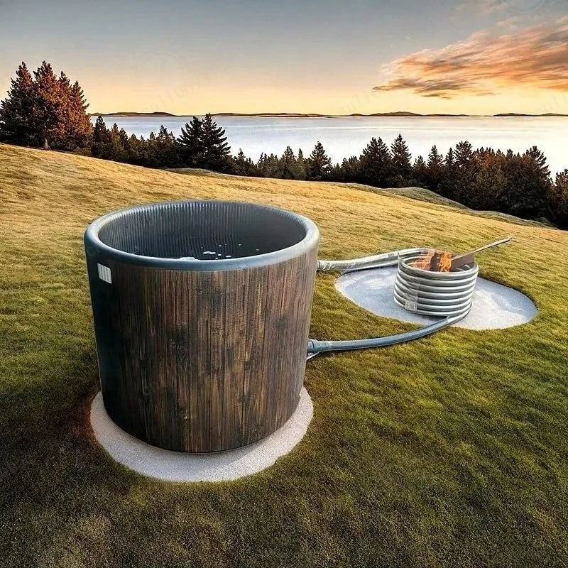 Portable Wood Fire Hot Tub, Inflatable Stainless Steel Hot Tub with Coil, Suitable for Camping Outdoor Sports Rehabilitation