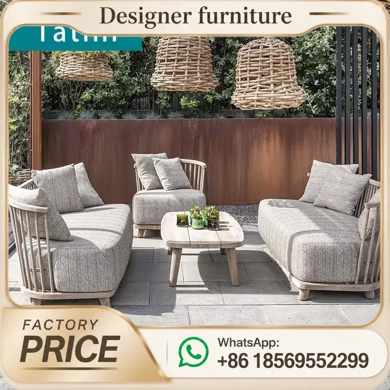 Teak Wood Patio Sofa Set Outdoor Garden Furniture Waterproof All Weather Villa Hotel Resort Leisure Coffee Table