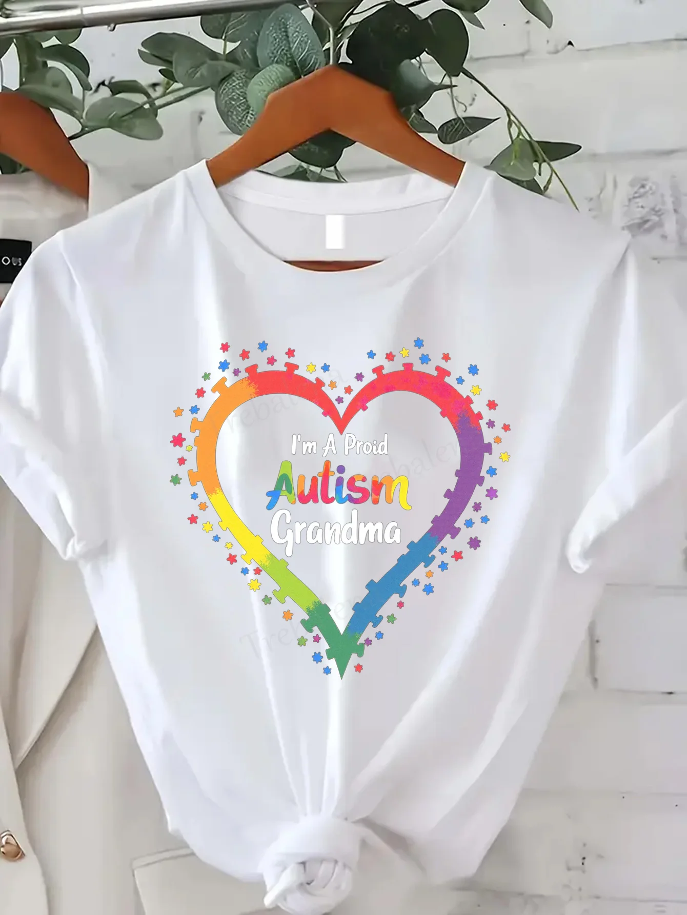 

Women T-shirt Proud Autism Grandma Rainbow Heart T-Shirt for Women, Cute & Comfortable