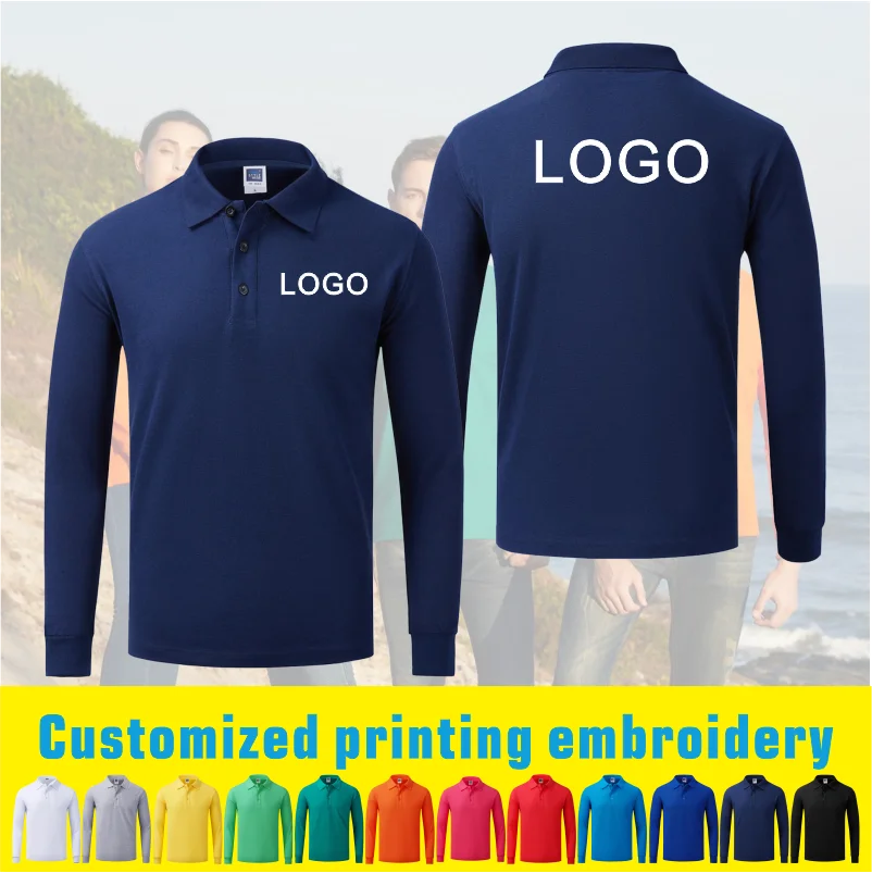 Custom Long Sleeve POLO High Quality Shirt Personal Company Group Clothing  Printing Embroidery Design Photo LOGO Large Size