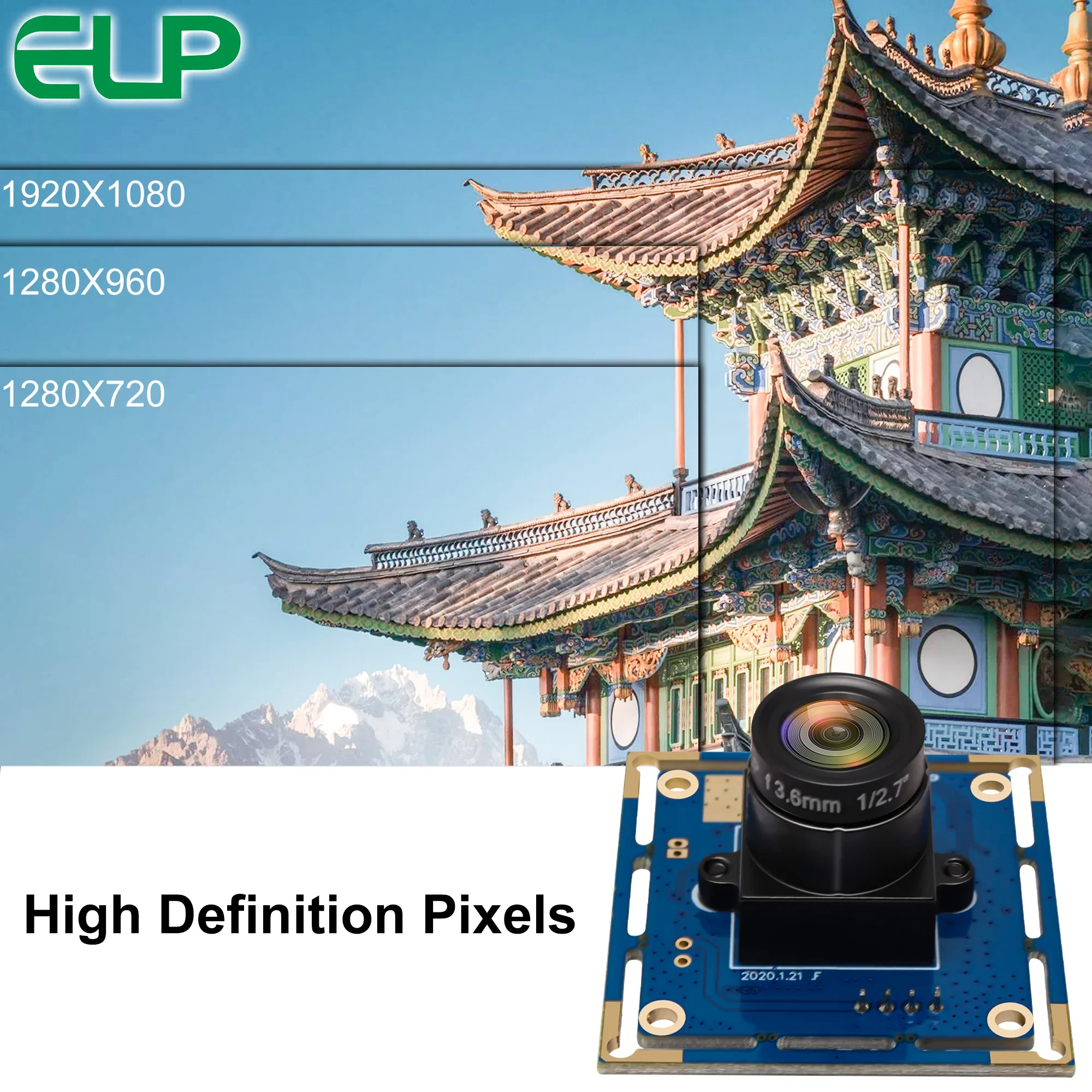 ELP 1080P USB Camera Module 1080P 30fps, 720P 60fps, 480P 120fps High Speed Wide Angle Mini Endoscope Module for Robotic Vision