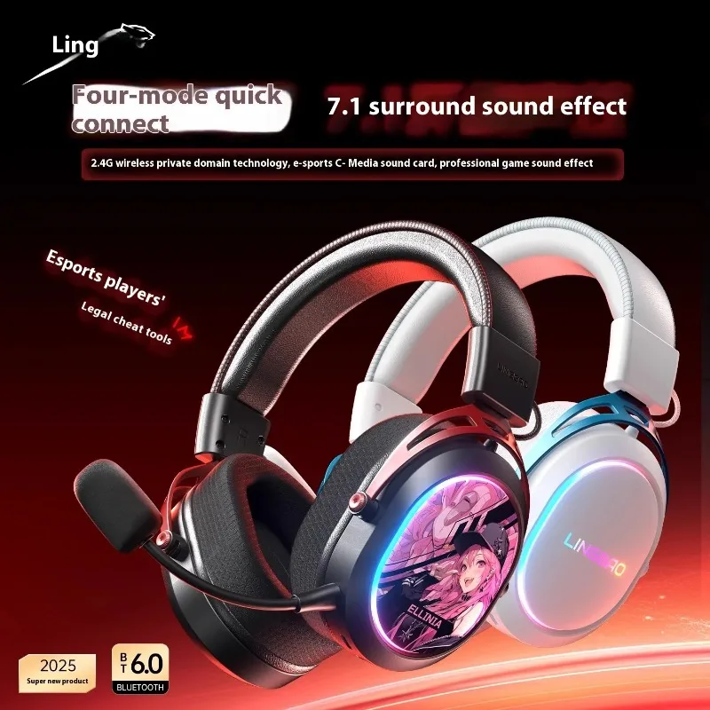 LINGBAO T9Pro سماعات أذن مثبتة على الرأس 4 وضع 2.4g بلوتوث كمبيوتر CS مع ميكروفون سماعات الألعاب الجمال هدية للأولاد