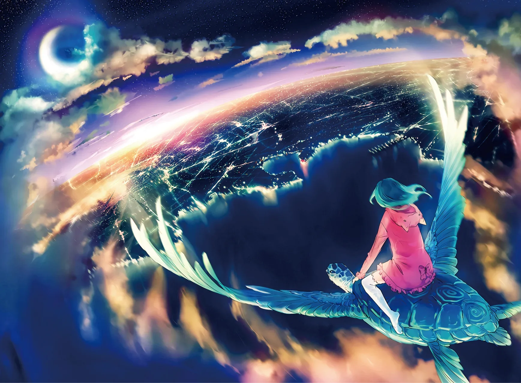 

Girl Riding a Flying Turtle Above Earth Jigsaw Puzzle For Adults Home Wall Art Decoration Crafts DIY Gift New Arrivals