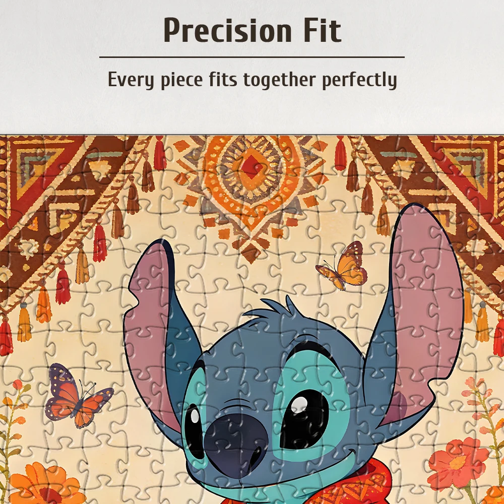 Disney Ethnic Style Stitch Wooden Floor Puzzle Game 1pc 108/200/300/500 Pieces Available Difficulty Levels