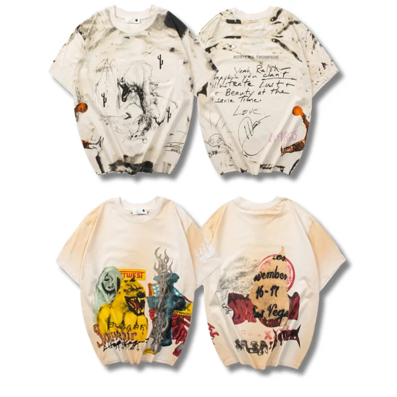 

2025 New Cactus Jack Short Sleeve Tee Top Hip Hop UTOPIA Graffiti Print Letters Casual T-shirt Men Women