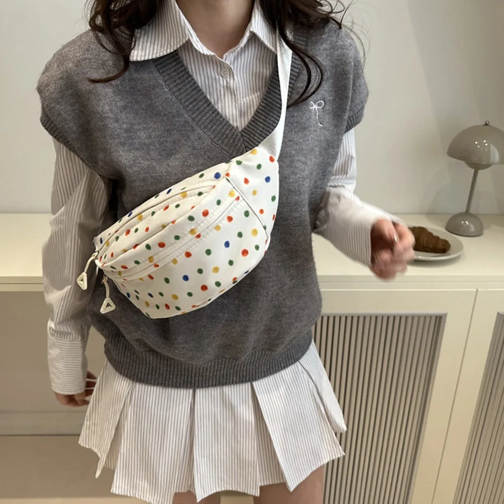 

Nylon Crossbody Chest Bag Waterproof Colorful Polka Dot Sports Fanny Pack Phone Pouch Streetwear Single Shoulder Bag Outdoor