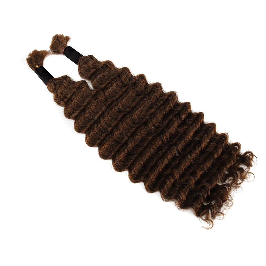 4 #   الشوكولاته براون السائبة الشعر البشري للتضفير موجة عميقة لا لحمة مجعد الشعر بوهو الضفائر الشعر البشري Knotless الشعر تجديل الشعر