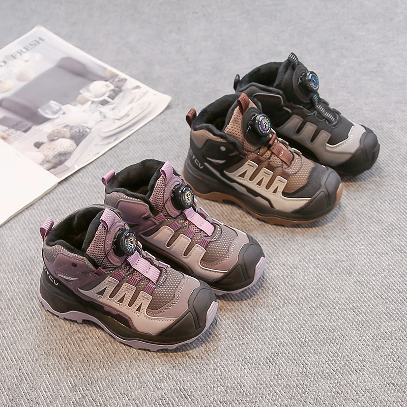 

Детские кроссовки с вращающейся кнопкой, детские кроссовки с закрытием пальцев, мягкие зимние кроссовки 2025 года, новая повседневная обувь для мальчиков и девочек, замшевая теплая сетка