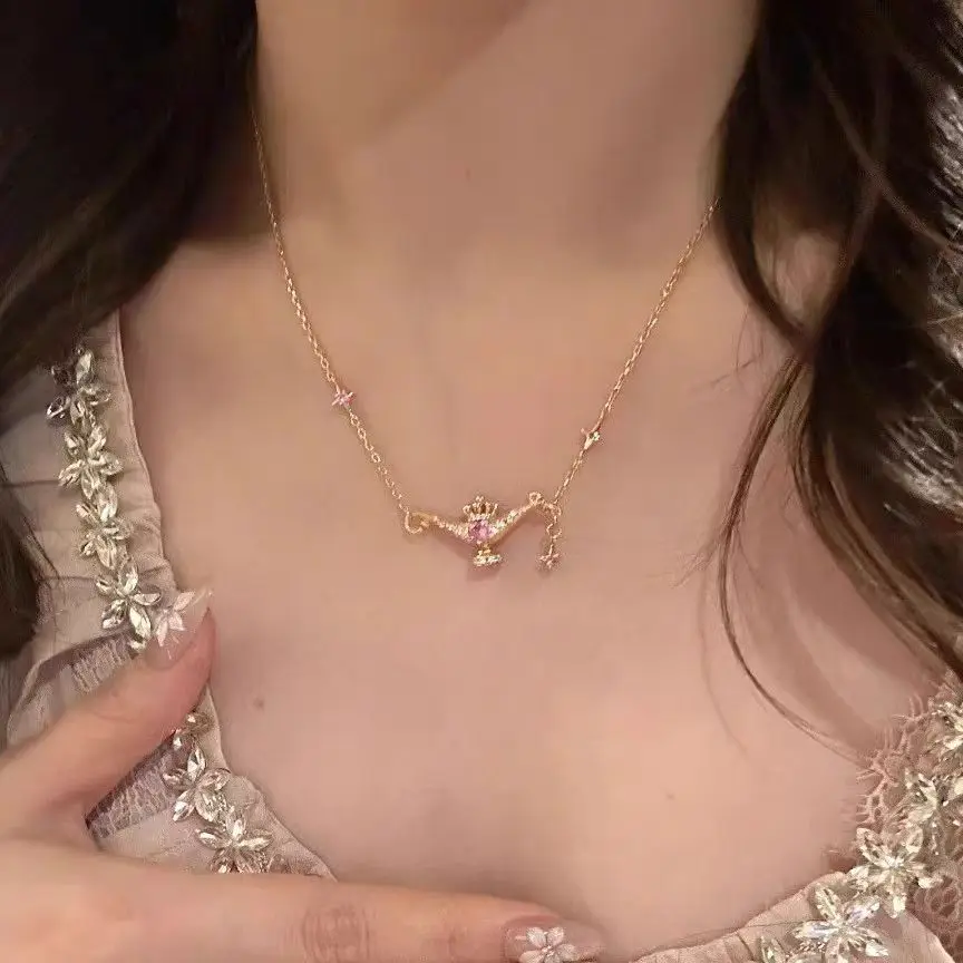 Aladdin Lamp Necklace, Niche Wish Design, Luxury Elegant Women’s Collar Chain, Daily/Office Eye-Catching, Perfect Gift