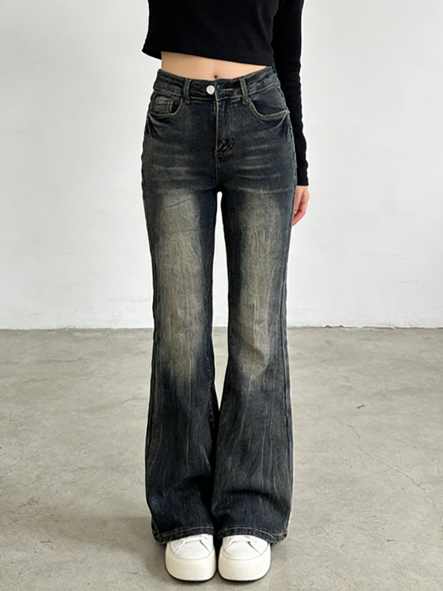 

Spring 2026 High Waist Bell Bot Stretchy Denim Jeans Women's plus Size Slimming Long Legging Casual Cotton Polyester Blend