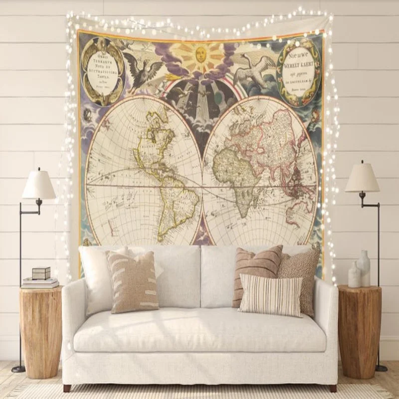VIKAMA Retro Polyester Astrology Printed Wall Hanging Retro Star Map Tapestry Living Room Bedroom Home Decoration